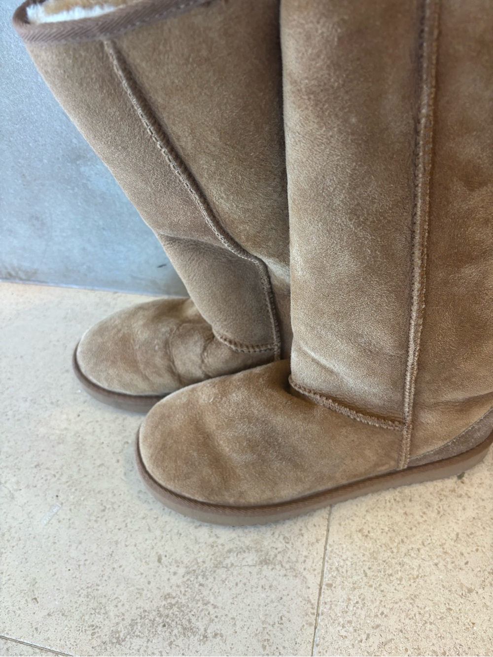 Classic Tall Suede Shearling Boots - Chestnut